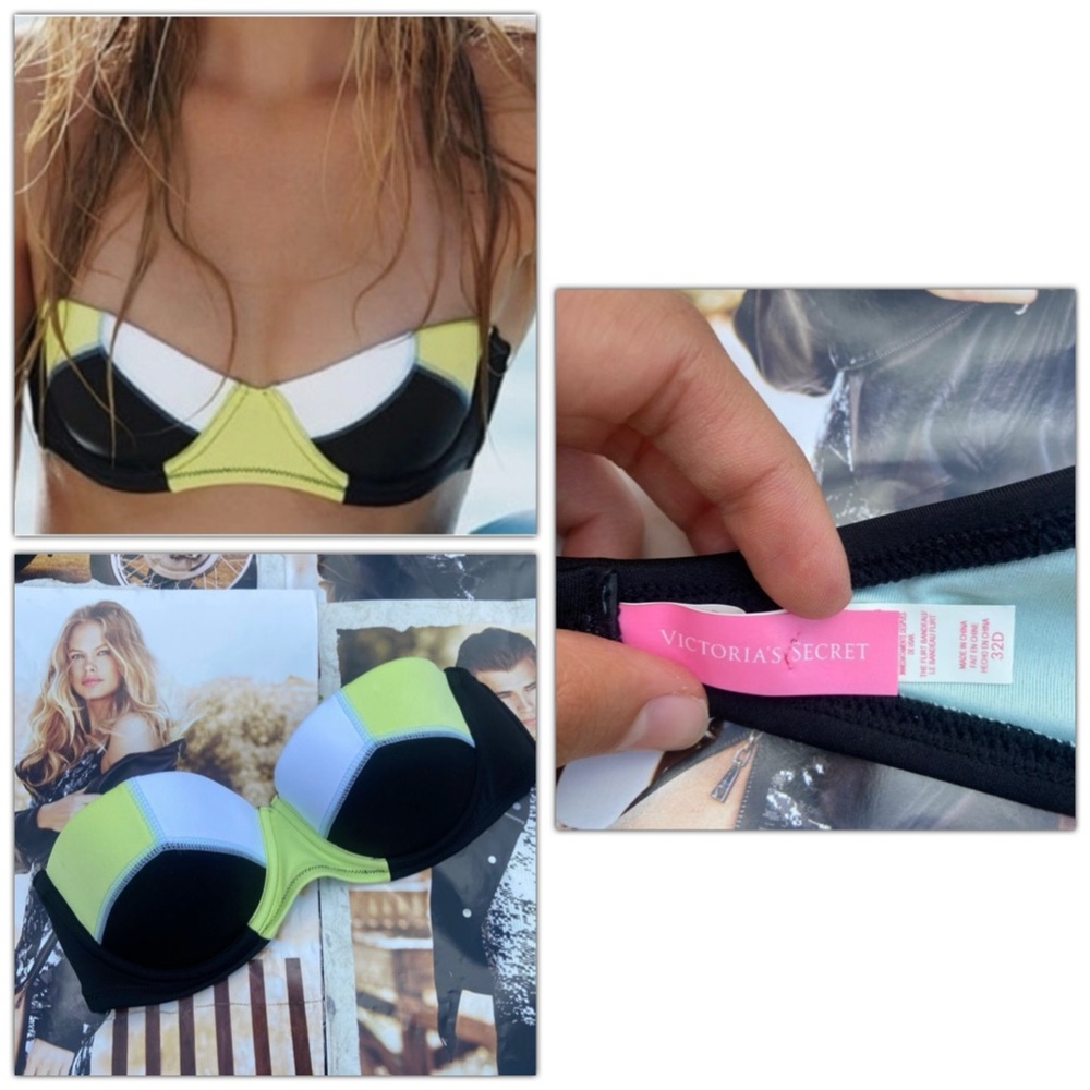 Victoria Secret color-block bikini top fliry bandaeu 32D Y2K